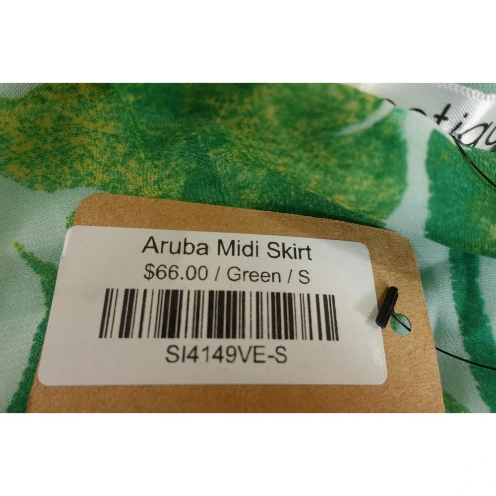 Vestique Womens Size Small Green Leaf Print Ruffle Aruba Midi Skirt NWT - Picture 3 of 10